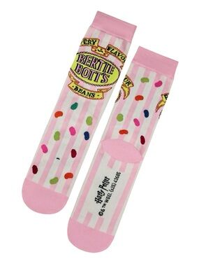 •Harry Potter Bertie Bott’s• Every Flavor Beans Pink Candy Novelty Crew Socks